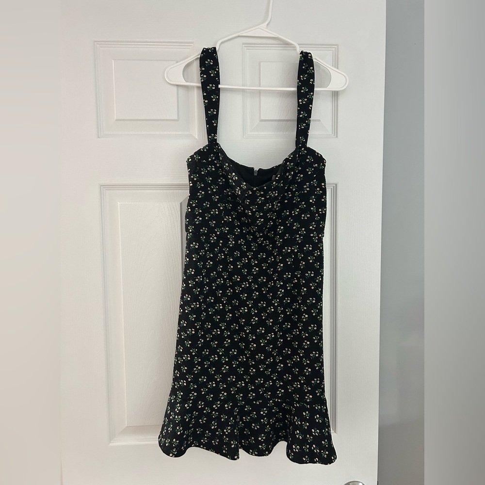 Floral Black Dress with Straps